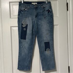 est. 1946 Trendy Denim Patchwork distressed Cropped Jeans